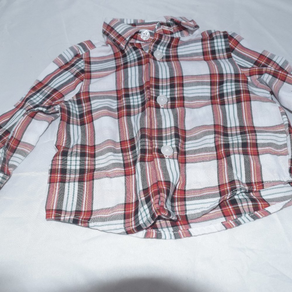 Wonder Nation plaid red and black button down shirt 0-3 months